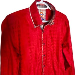 JERMYN & BOND Men's Red Long Sleeve Button Up Dress Shirt Flip Cuff Size Medium